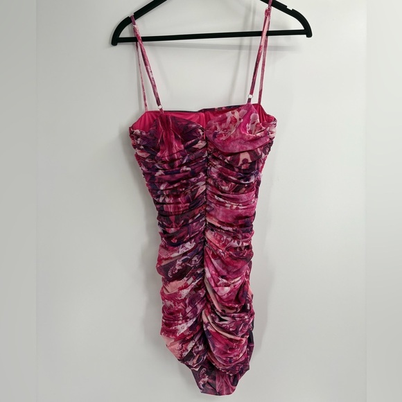 Revolve more to come marina ruched mesh floral pink mini dress size small - Picture 15 of 15